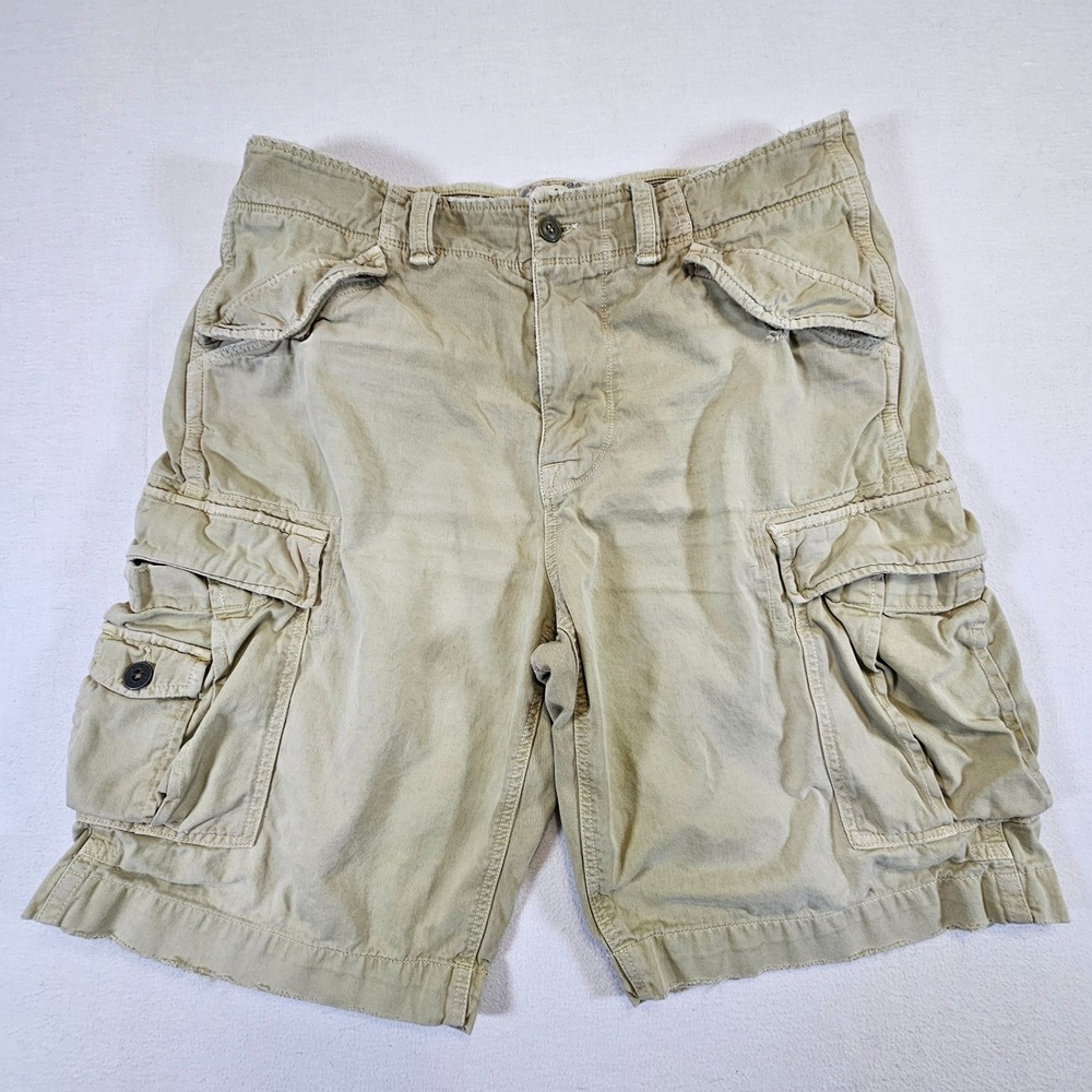 American Eagle Outfitters Shorts Mens 36 Cargo Khaki Longer Length Distressed